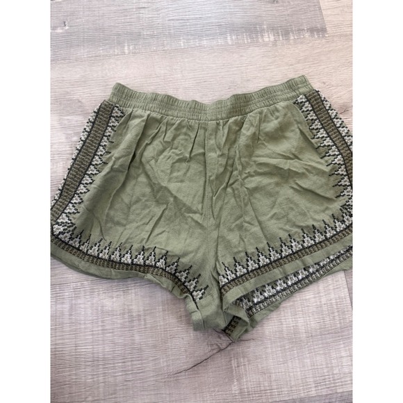 Abercrombie & Fitch Pants - Abercrombie & Fitch Olive Green Linen Blend Embroidered Pull-On Shorts - Size M